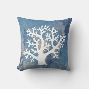 White Coral on Blue Cushion