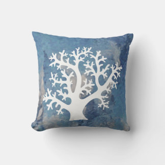 White Coral on Blue Cushion