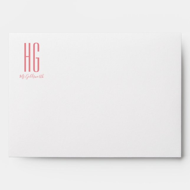White Coral Pink Inner Customisable Text Envelope (Front)