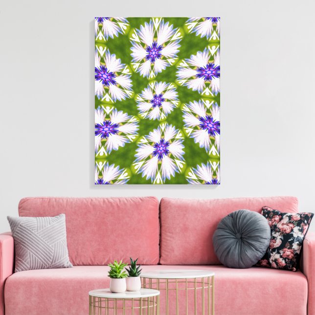 White Cornflowers Pattern Canvas Print (Insitu(LivingRoom))