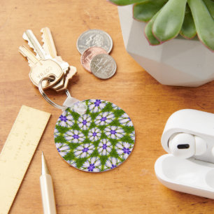 White Cornflowers Pattern Key Ring