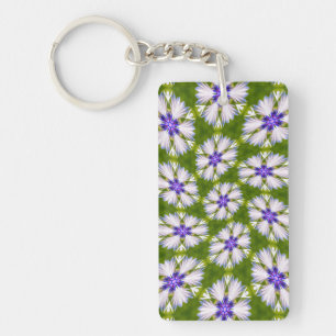White Cornflowers Pattern Key Ring