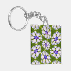 White Cornflowers Pattern Key Ring