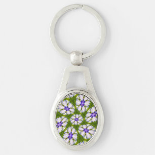 White Cornflowers Pattern Key Ring