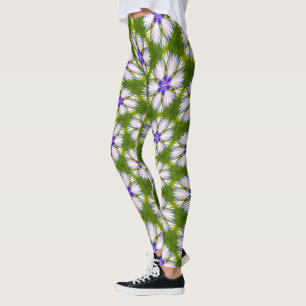 White Cornflowers Pattern Leggings
