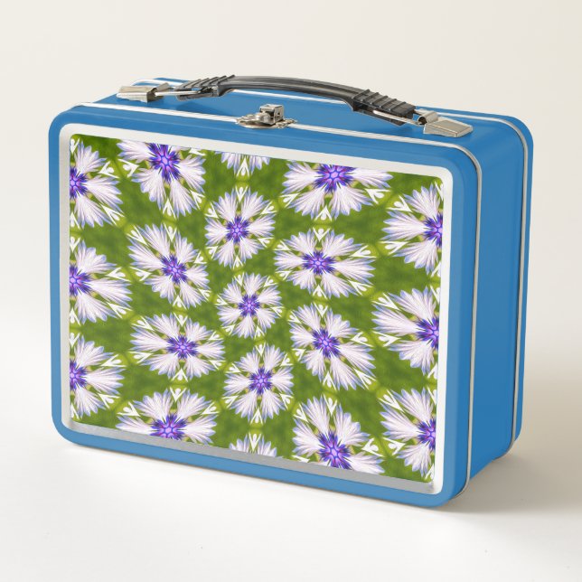 White Cornflowers Pattern Metal Lunch Box (Front)