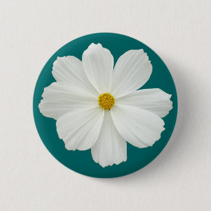 White Cosmos Flower 6 Cm Round Badge