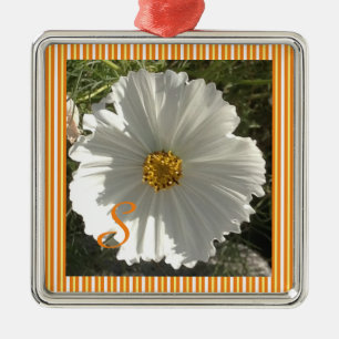 White Cosmos Flower Ceramic Ornament