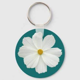 White Cosmos Flower Key Ring