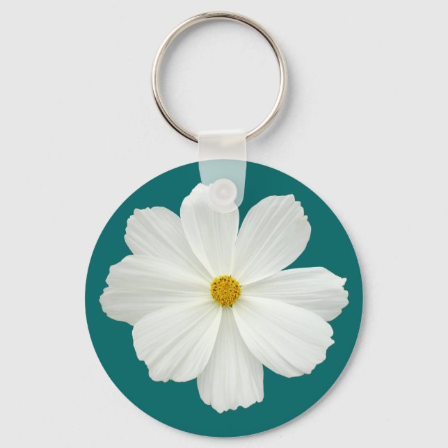 White Cosmos Flower Key Ring (Front)