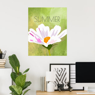 White Cosmos Flower Summer Poster