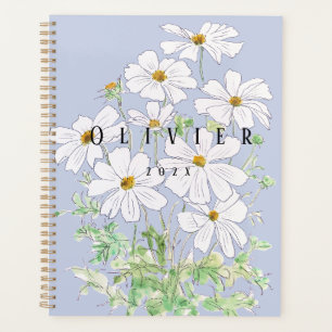 White cosmos flower watercolour painting planner