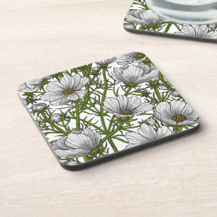 White cosmos flowers coaster