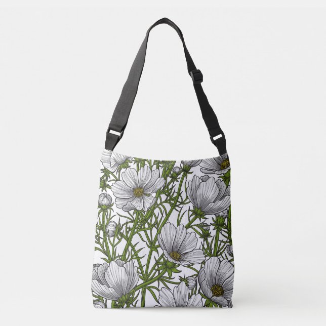 White cosmos flowers crossbody bag (Front)