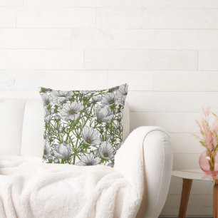 White cosmos flowers cushion