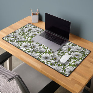 White cosmos flowers desk mat