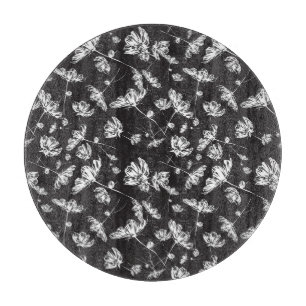 White cosmos flowers: isolated pattern. cutting board