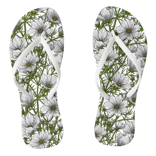 White cosmos flowers jandals (Footbed)