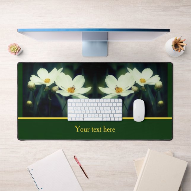 White Cosmos Flowers With Bee Personalised Desk Mat (Office 1)