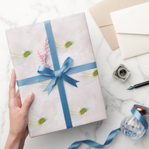 White Cosmos On Blush Pink Wrapping Paper