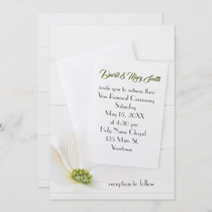 White Cosmos On Wood Vow Renewal Invitation