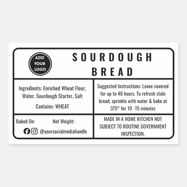 White Cottage Law Bakery Sourdough Bread Label (Front)