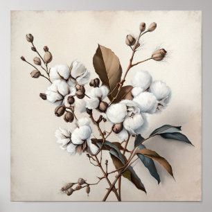 White Cotton Flowers Art Print Poster
