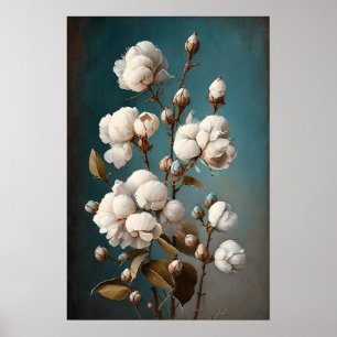 White Cotton Flowers Art Print Poster