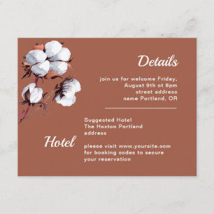 White cotton flowers Rustic brown wedding details Enclosure Card