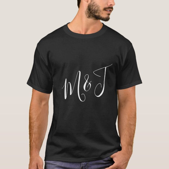 White Couple Initials Black T-Shirt (Front)