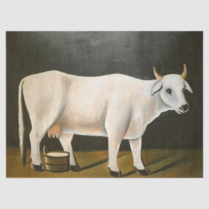 White Cow on a Black Background (Farm Animal) Tissue Paper