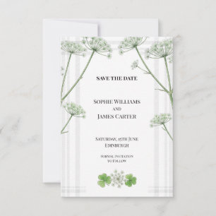 White Cow Parsley Tartan Wedding Save The Date