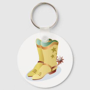 White Cowboy Boots with Riding Spurs Key Ring