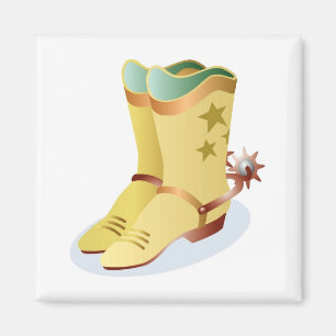 White Cowboy Boots with Riding Spurs Magnet