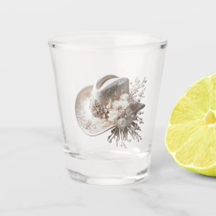White Cowgirl Hat with Flowers Shot Glass