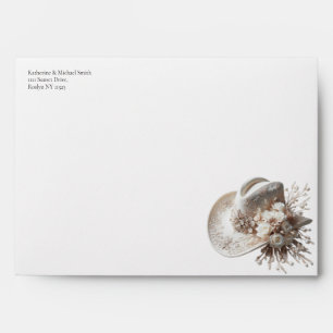 White Cowgirl Hat with Flowers Wedding Envelope