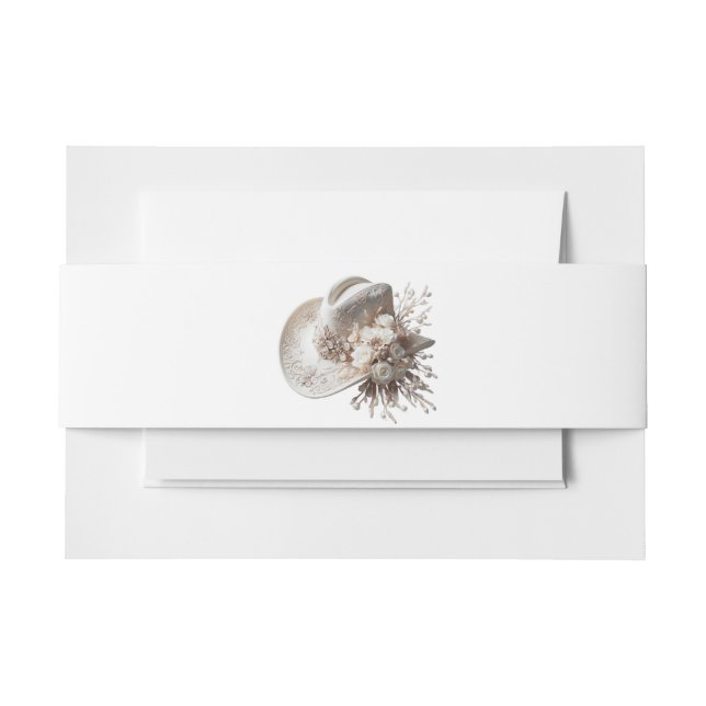 White Cowgirl Hat with Flowers Wedding Invitation Belly Band (Front Example)