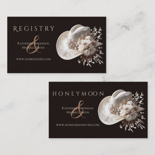 White Cowgirl Hat with Flowers Wedding Registry Business Card (Front/Back)