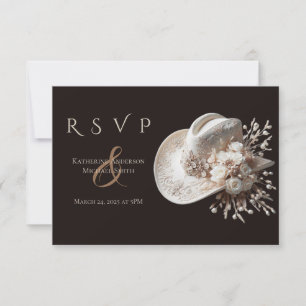 White Cowgirl Hat with Flowers Wedding RSVP Card