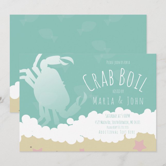 White Crab Boil Party Sand Ocean Waves Invitation (Front/Back)
