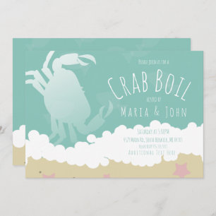 White Crab Boil Party Sand Ocean Waves Invitation