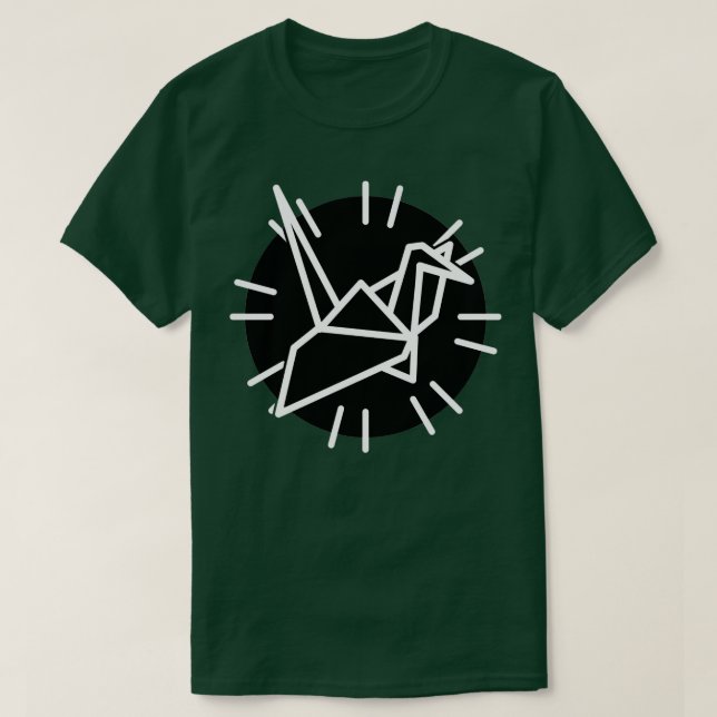 White Crane and Lines with Black Circle T-Shirt (Design Front)
