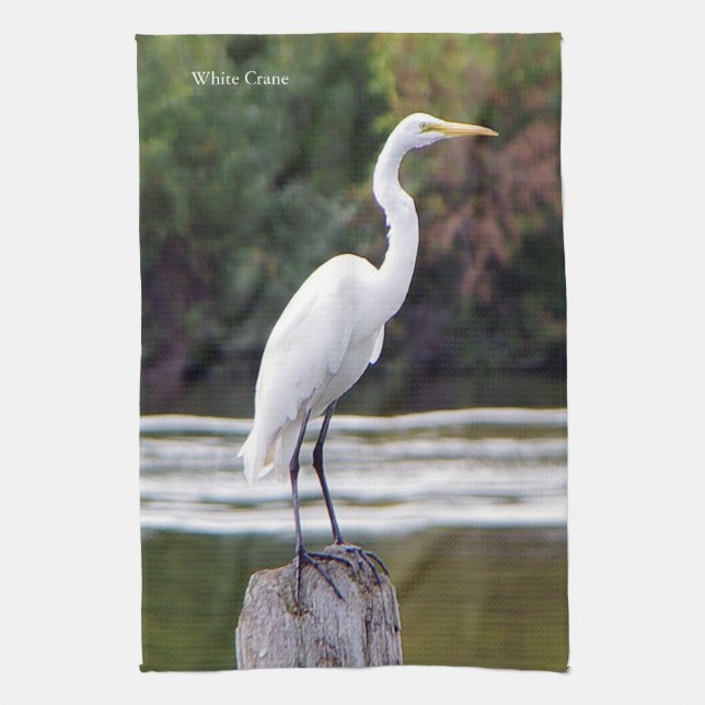 White Crane kitchen towel (Vertical)