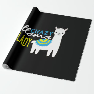 White Crazy Alpaca Llama Lady Wrapping Paper