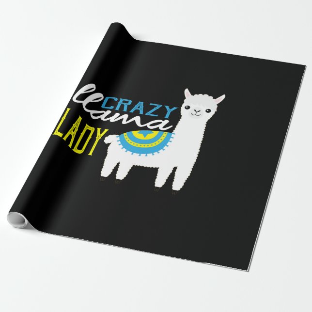 White Crazy Alpaca Llama Lady Wrapping Paper (Unrolled)