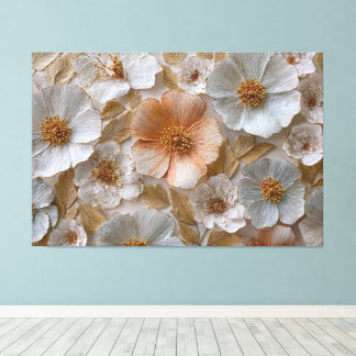 White, Cream, and Gold Blossoms with Peach Accents Canvas Print