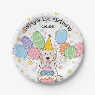 White Cream Cockapoo Cavapoo Dog Birthday Paper Plate
