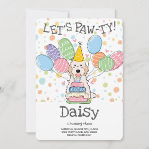 White Cream Cockapoo Cavapoo Dog Birthday Party Invitation