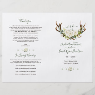 White Cream Flowers Antlers Wedding Program Flyer