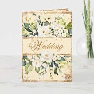 White Cream Gold Botanical Floral Wedding Invitation